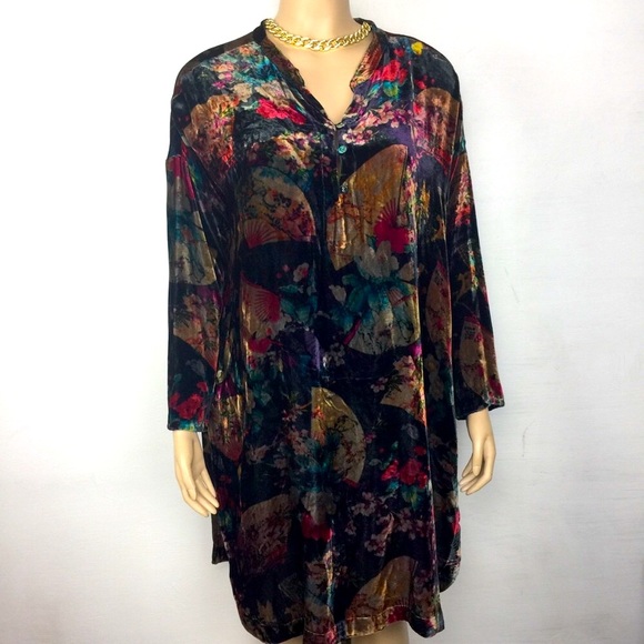 Johnny Was Tops - JOHNNY WAS FUSAI TUNIC RAYON SILK TUNIC SIZE S